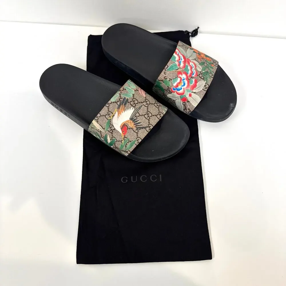 GUCCI GG Supreme Tian Hummingbird Floral Monogram Canvas Slides 11